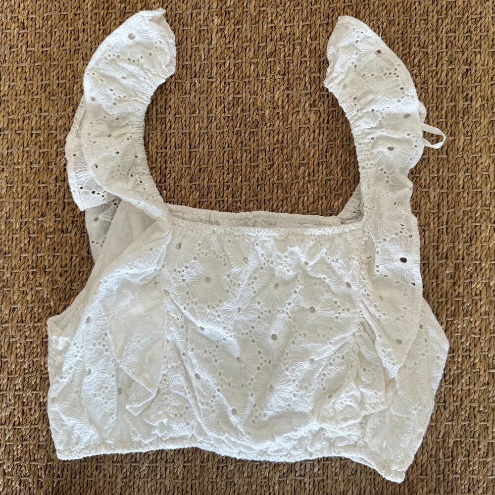 Avec Les Filles | 2-Piece White Eyelet Top & Skirt | Size L